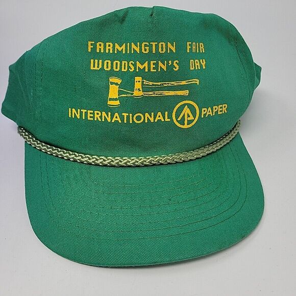 Vtg Woodsmen's Day Trucker Hat Cap Rope Green Snapback Strap Adjustable Axe - Picture 1 of 11